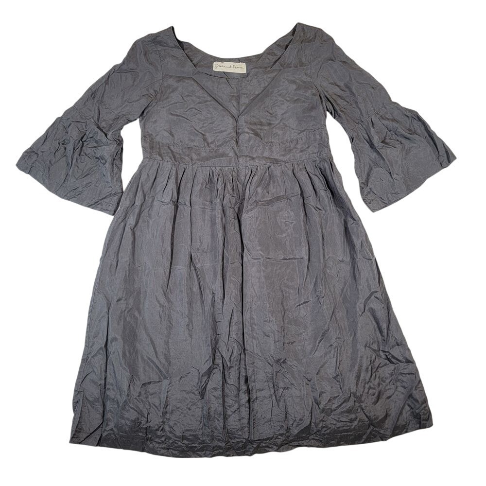 Graham and Spencer Womens Silk Dress Sz S Gray Mini Babydoll Flare Sleeves Lined